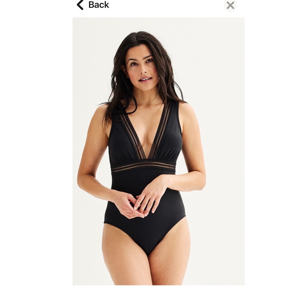 Freshwater Black One Piece Swimsuit L V Neck Ladder‎ Cutout Detail Sexy